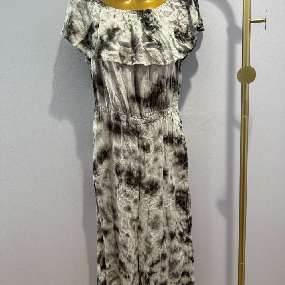 Green Dragon Black White Tie Dye Off Shoulder Ruffle Jumpsuit GD8D238 Womens M